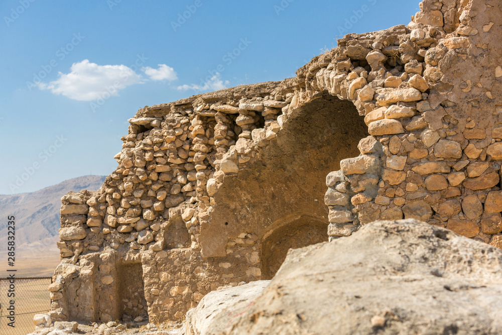 View of Hasankeyf stone houses and ruines in Turkey, Eastern Anatolia, Kurdistan