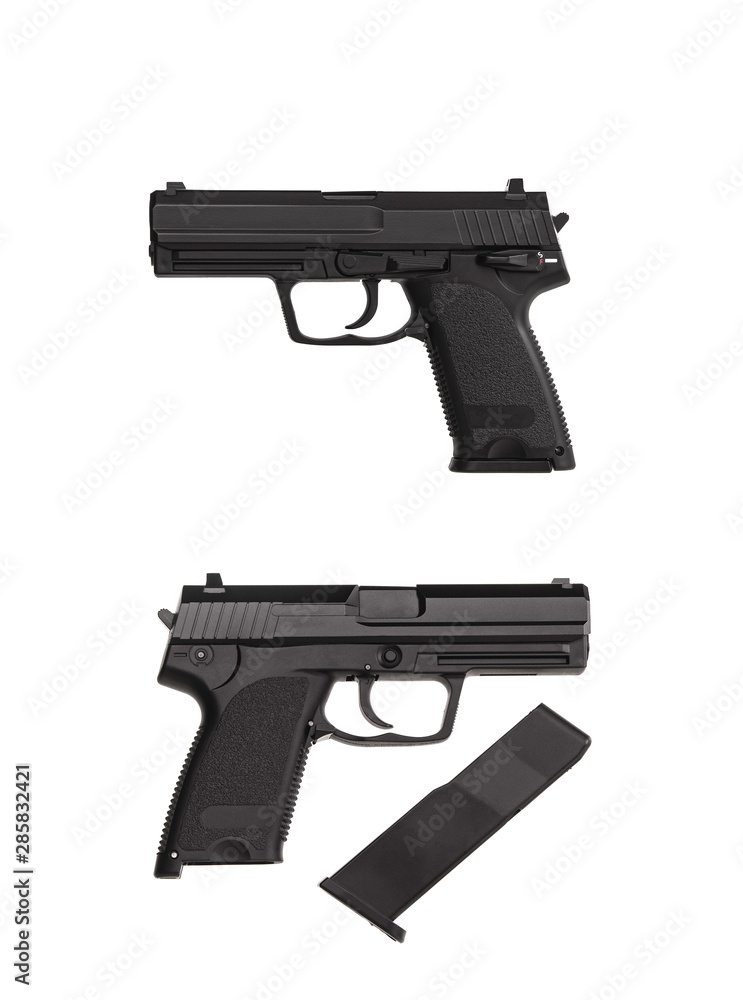 Black gun pistol isolated on white Black gun pistol isolated on white