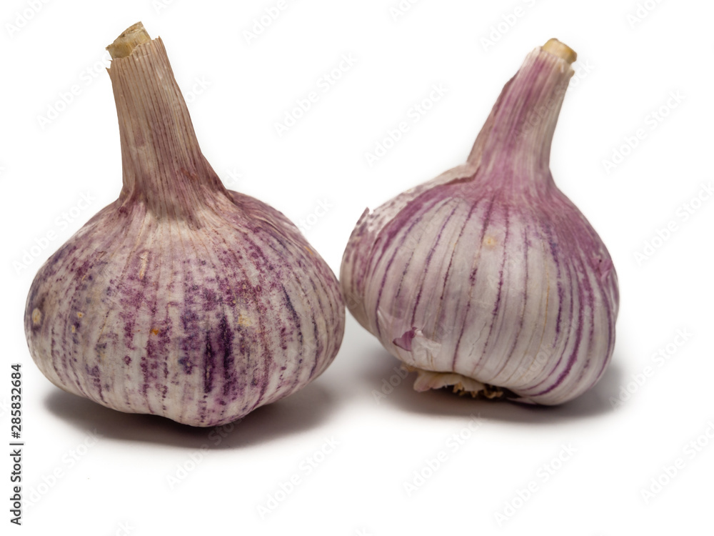Obraz premium Two garlic bulbs isolated on white background