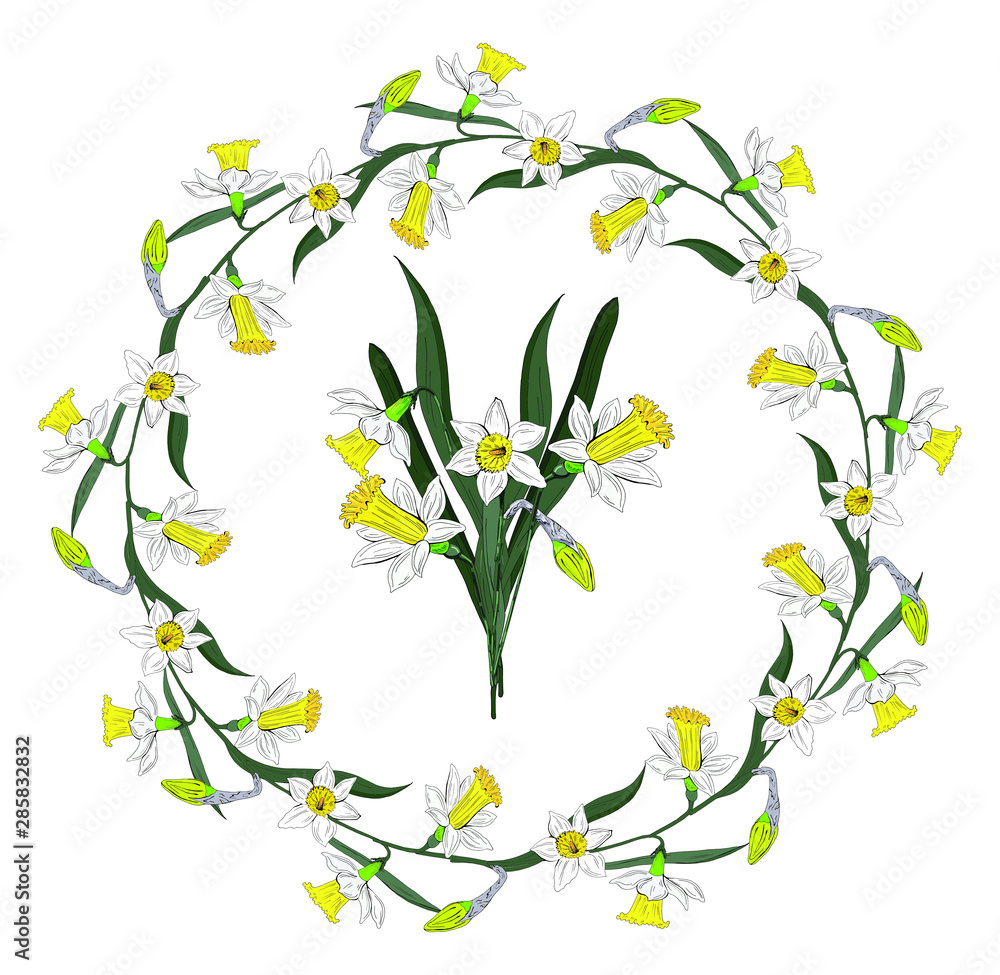 A beautiful wreath of white and yellow daffodils A beautiful wreath of white and yellow daffodils
