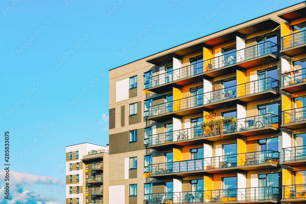 Fototapeta premium Apartment EU home residential building copy space blue sky
