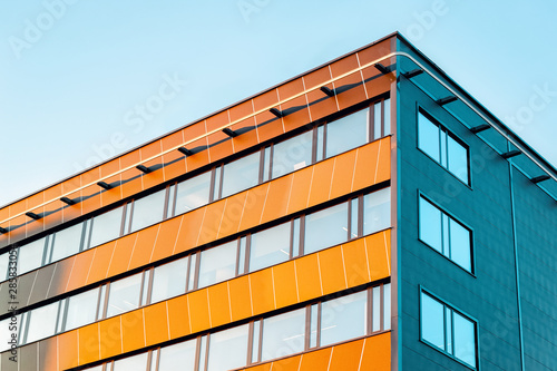 Residential EU apartment house facade with empty copy space