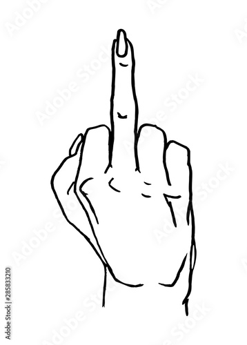 Female hand showing middle finger. Sign fuck you.