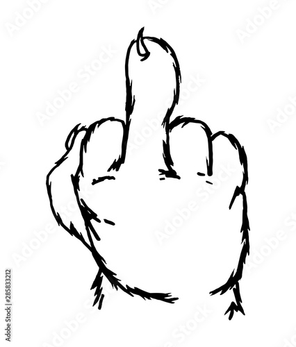 Cat paw show middle finger. Sign fuck you. Vector black