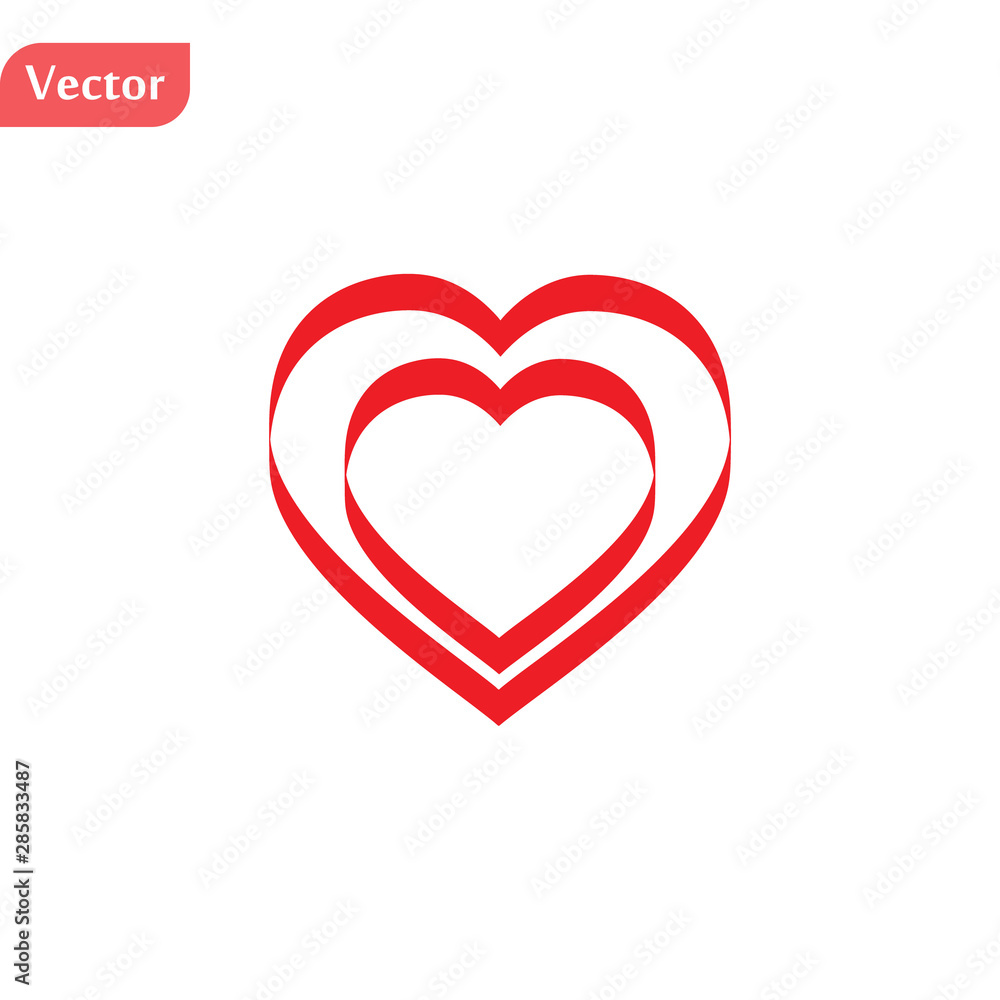 Double of red vector hearts retro styled and stroked by hands with brush for logo, romantic love design, wedding or Valentine s day card