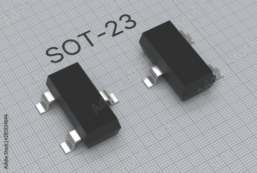 Quadro su tela SMD SOT-23 electronic transistor placed on blueprint 3d illustration