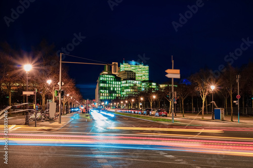 Road with modern architecture on Potsdamer Platz night