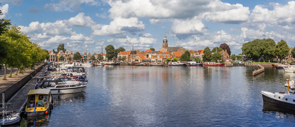 Panorama of the harbor of historic village Blokzijl, Netherlands