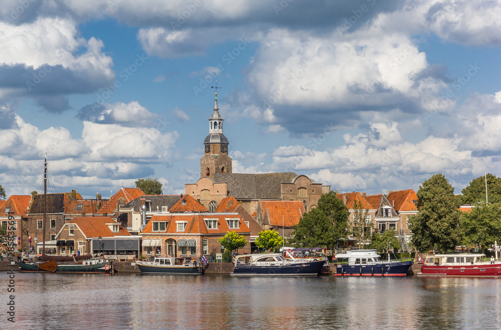 Boats at the quay of historic village Blokzijl, Netherlands