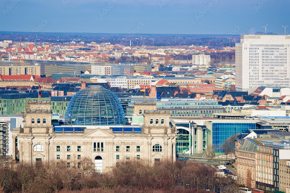 Panoramic view on Reichstag building architecture in Berlin