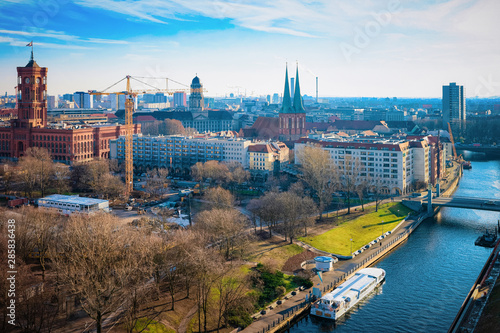 Cityscape with Spree Riverfront and Rotes Rathaus in Berlin
