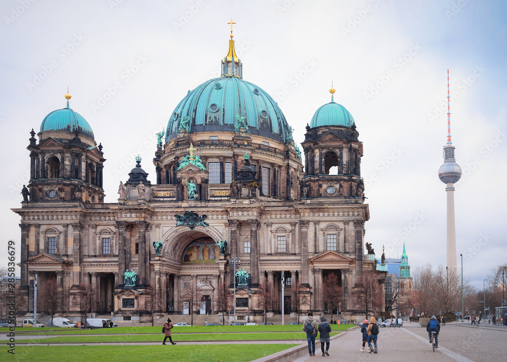 Berlin Cathedral at Lustgarden park on Museum Island and Fernsehturm