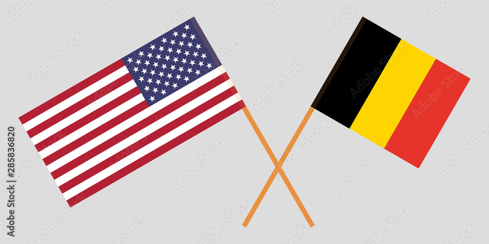 Belgium and USA. Crossed Belgian and United States of America flags Belgium and USA. Crossed Belgian and United States of America flags