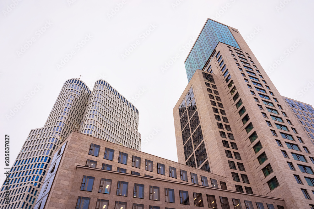 Modern skyscraper residential or office architecture Berlin copy space Modern skyscraper residential or office architecture Berlin copy space