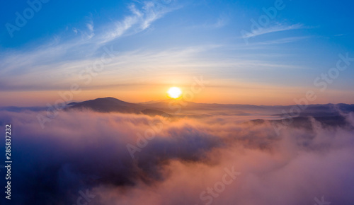 Dawn over the sea and mountains in the Primorsky Territory, Russia