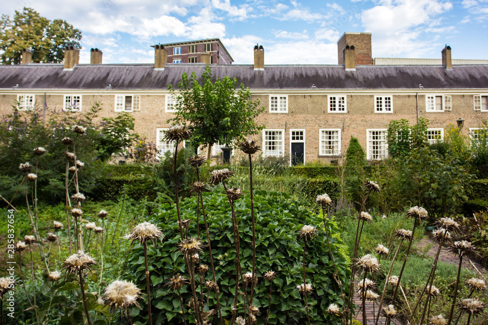 Fototapeta premium Buildings and garden of the Beguinage in Breda, Netherlands