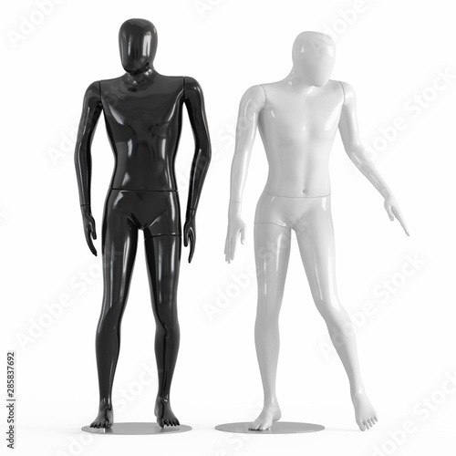 Male faceless mannequins black and white plastic 3D