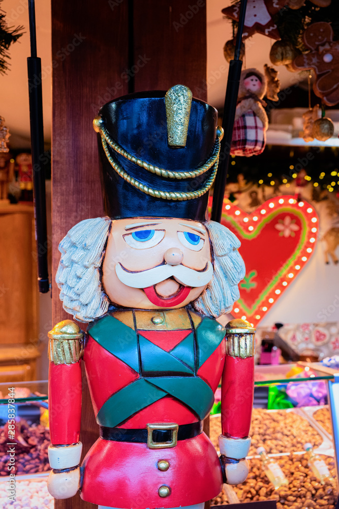 Wooden Christmas nutcracker toy at Christmas market in Alexanderplatz