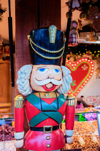 Wooden Christmas nutcracker toy at Christmas market in Alexanderplatz