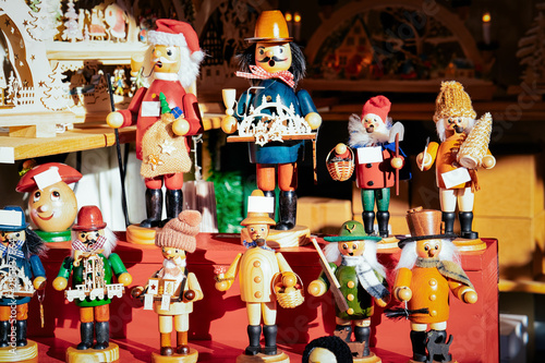 Wooden Christmas toys and decorations in Christmas market in Alexanderplatz