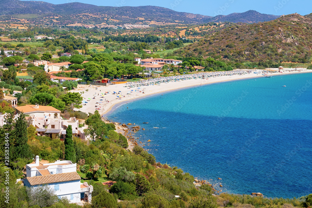 Landscape with beach near Mediterranean Sea in Villasimius
