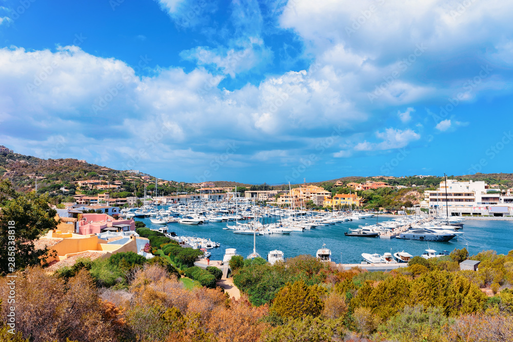 Scenery with Marina and luxury yachts at Porto Cervo