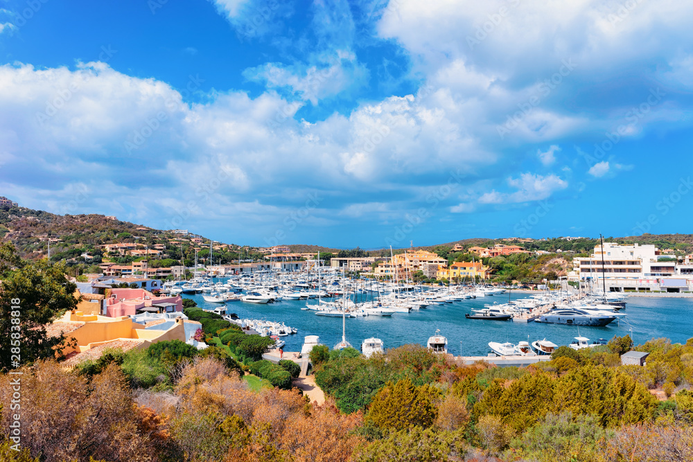Fototapeta premium Scenery with Marina and luxury yachts at Porto Cervo