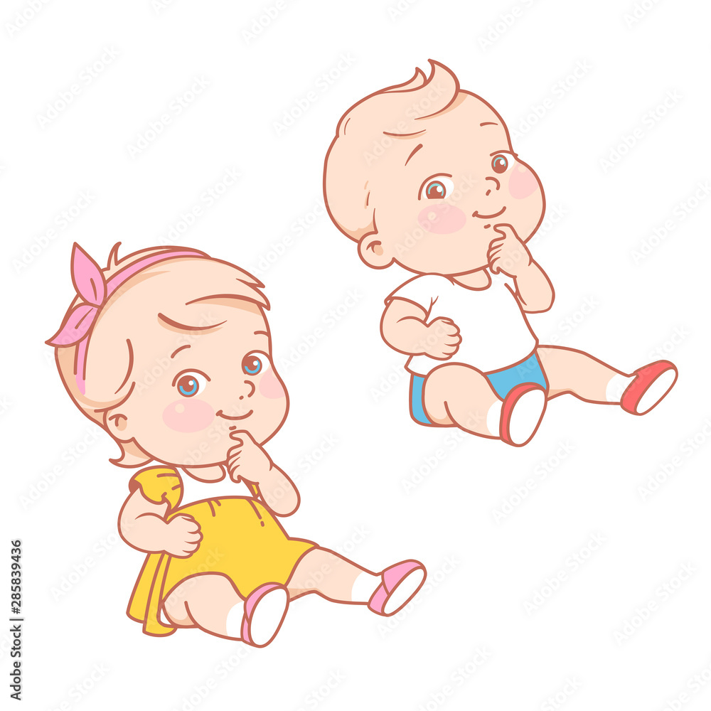 Baby girl and boy sitting on white background. Baby girl and boy sitting on white background.