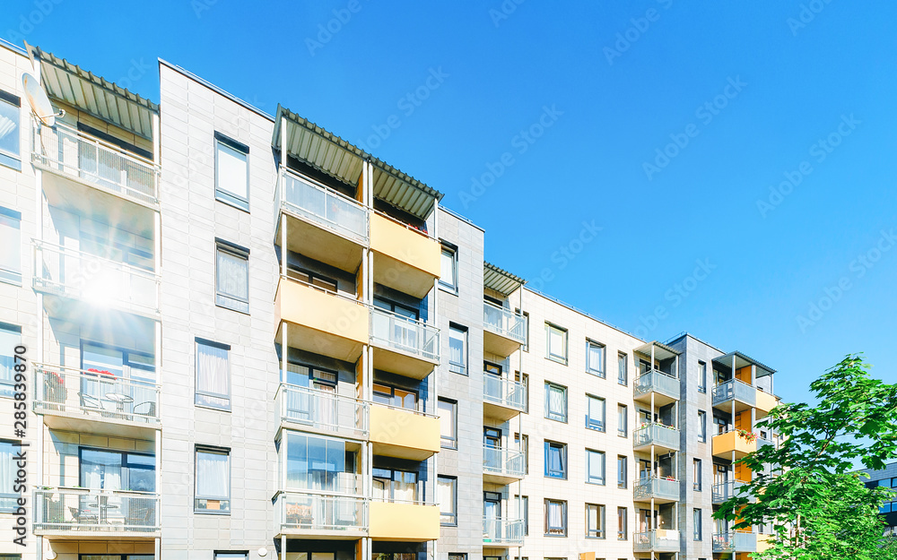 New apartment residential building with outdoor facilities