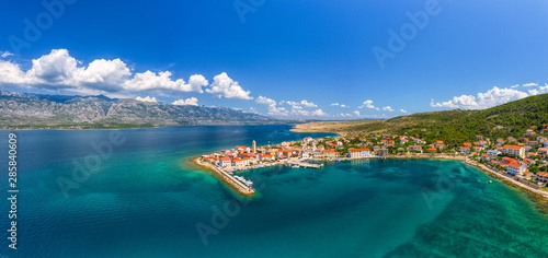 Panoramic view of old coastal town in Croatia, aerial view of Vinjerac photo