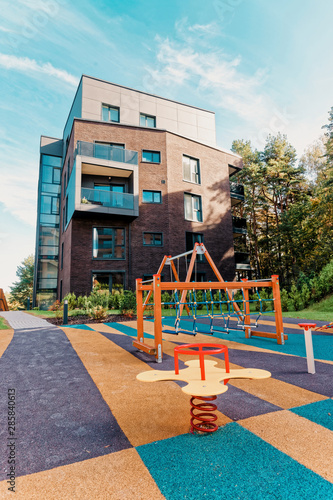 Children playing ground at Modern complex of apartment residential buildings