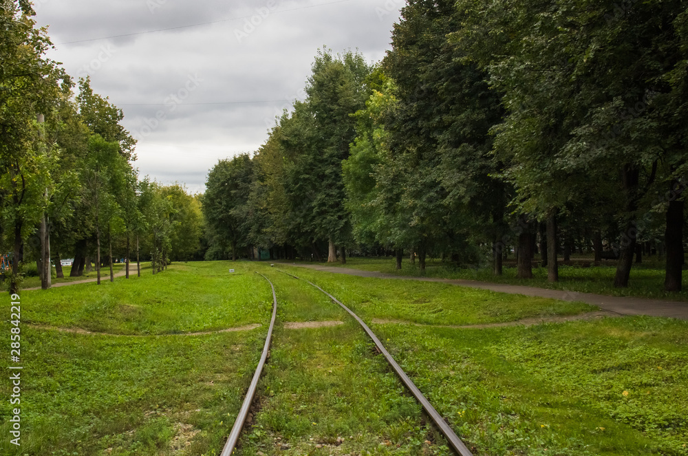 Old railway track in the middle of the park