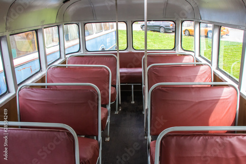 Salon of the old suburban bus of the 60s