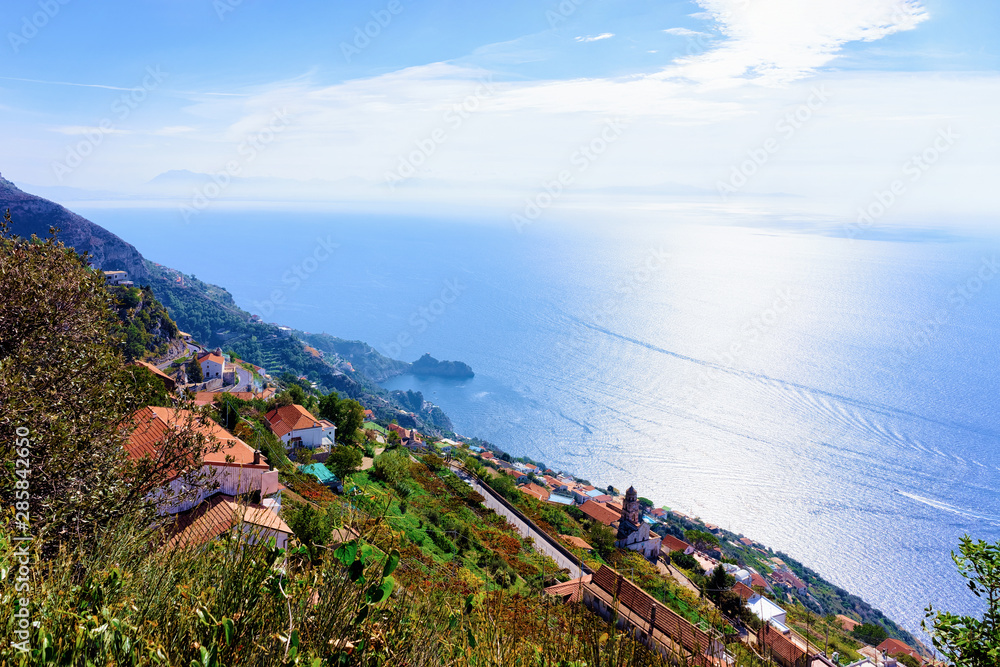 Mountains at Agerola and Blue Mediterranean Sea in Italy