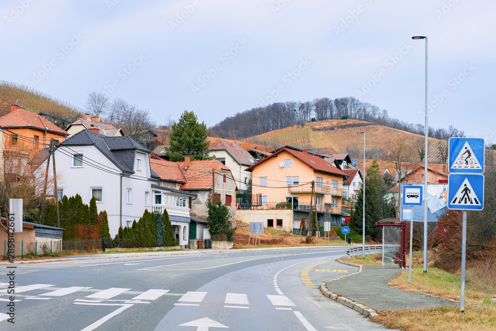 Road with pedestrian crossing in Maribor of Slovenia