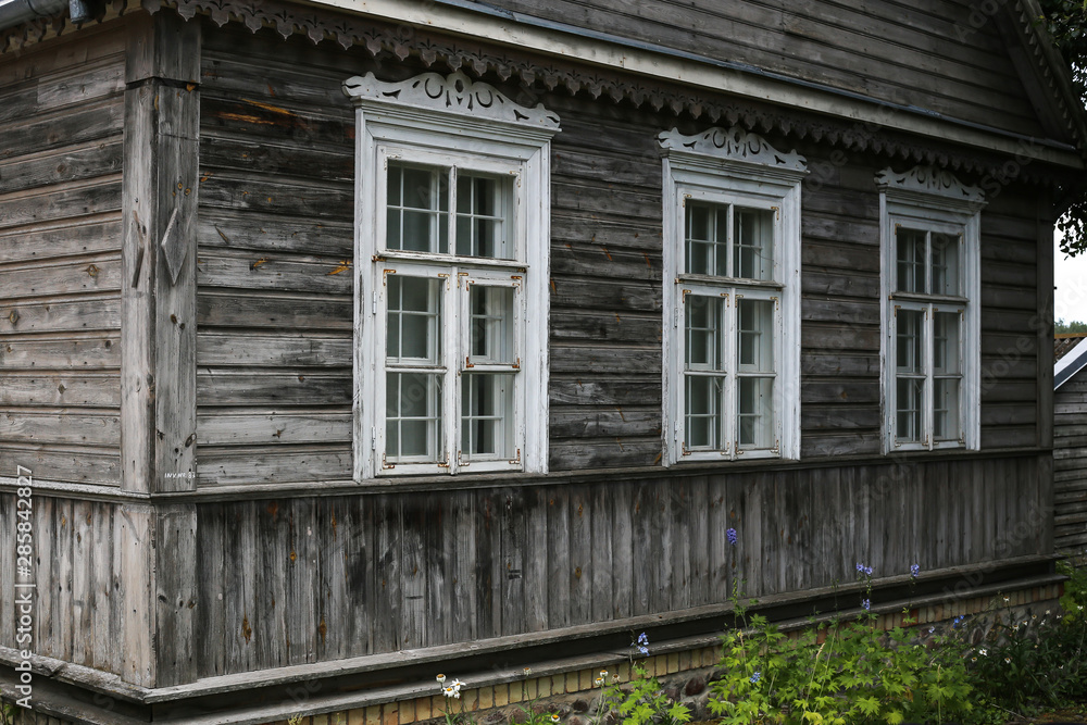 Typical house in Lithuania, Trakai. Antique old house with grey old wood
