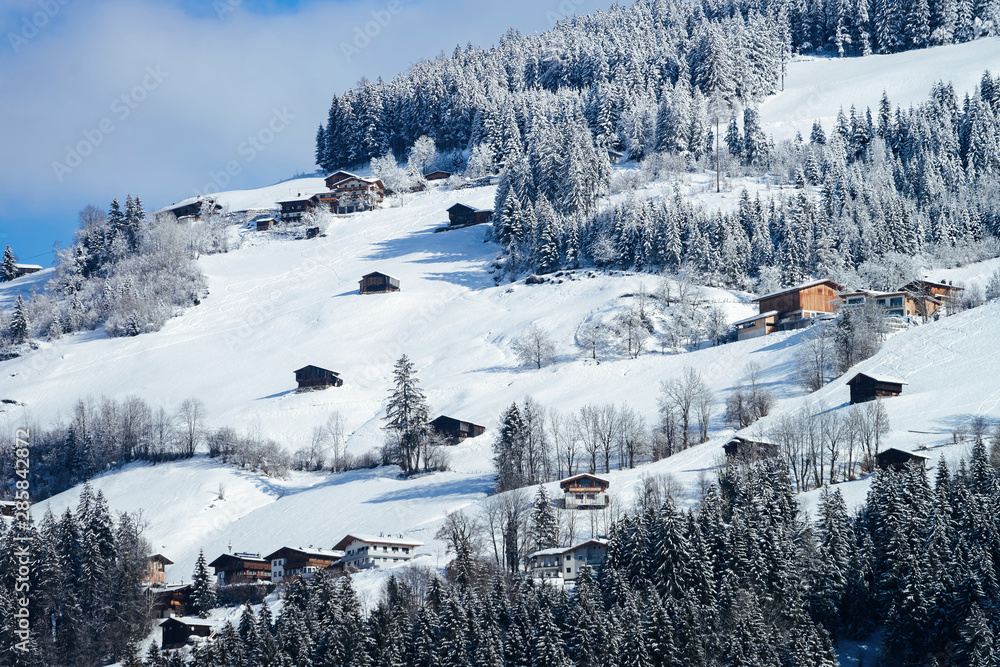 Scenery and snowy winter landscape of Apls Mayrhofen Zillertal valley Scenery and snowy winter landscape of Apls Mayrhofen Zillertal valley