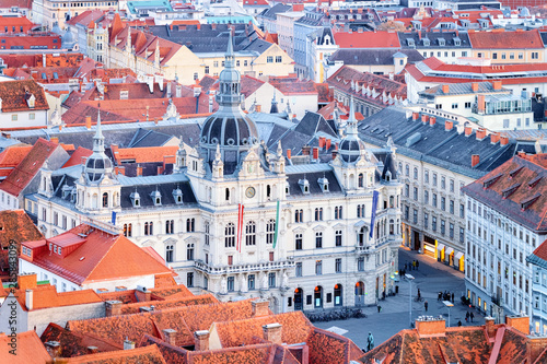 Cityscape with Rathaus on Town Hall square in Graz photo