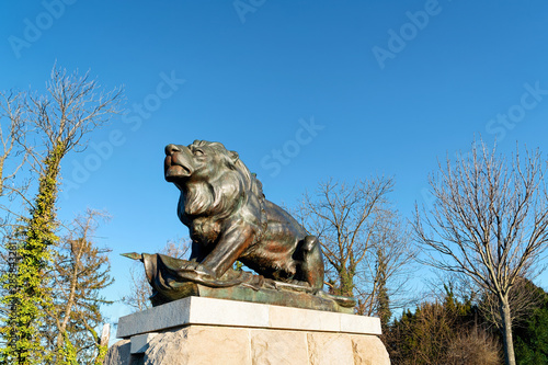 Sculpture of lion in Schlossberg park in Graz
