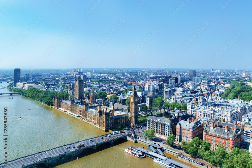 Aerial view of Big Ben at Westminster Palace London