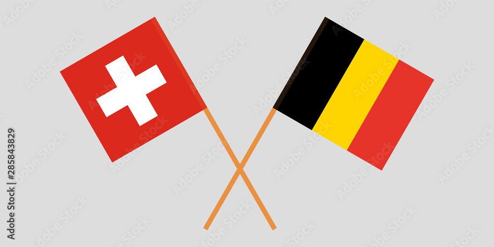 Belgium and Switzerland. Crossed  Belgian and Swiss flags