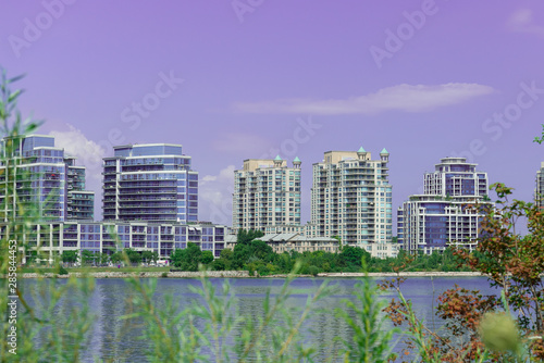 Landmark view at modern buildings near the Humber Bay Park in Etobicoke  Ontario  Canada