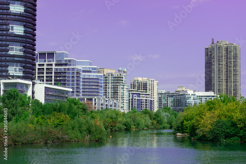Sticker Landmark view at modern buildings near the Humber Bay Park in Etobicoke, Ontario
