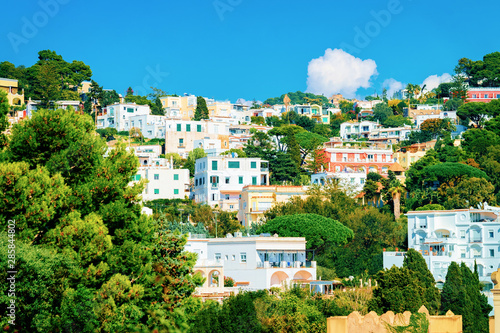 Cityscape with house architecture in Capri Island at Naples Italy