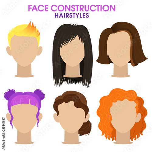 Hairstyle. Different haircuts and hair color. Vector.