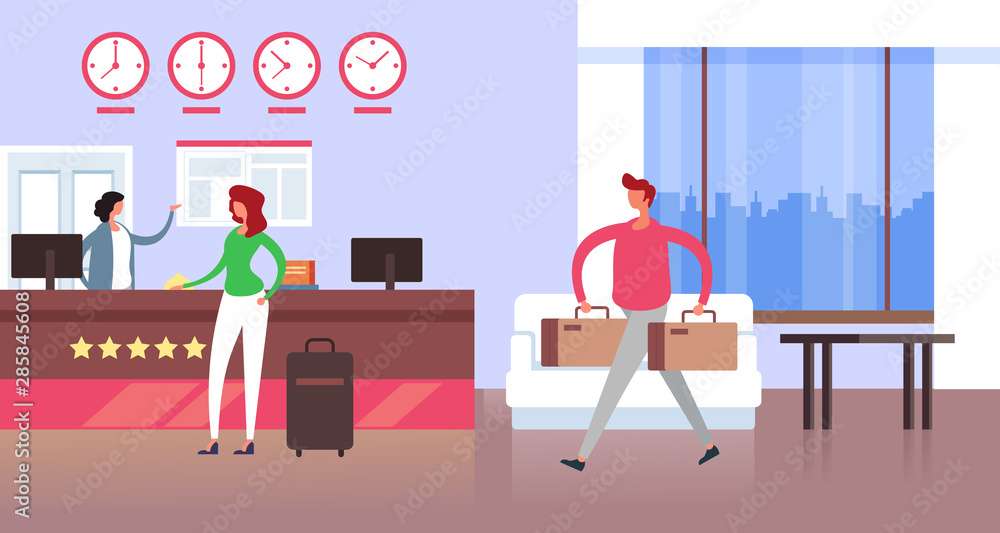 Hotel reception concept. Vector flat cartoon graphic design isolated illustration Hotel reception concept. Vector flat cartoon graphic design isolated illustration