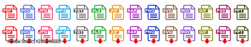 Symbol set  file formats, file extensions diverse icons set isolated - stock vector