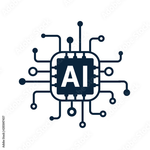 AI Artificial intelligence technology microchip of the electronics, flat icon, computer chip – stock vector