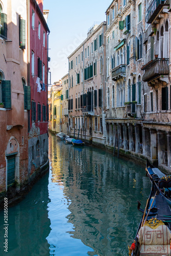 Venezia  Venice   Italy. 2 February 2018. Gondolas and boats on the rivers of Venice.