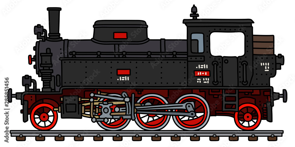 The vectorized hand drawing of an old black tank engine steam locomotive The vectorized hand drawing of an old black tank engine steam locomotive